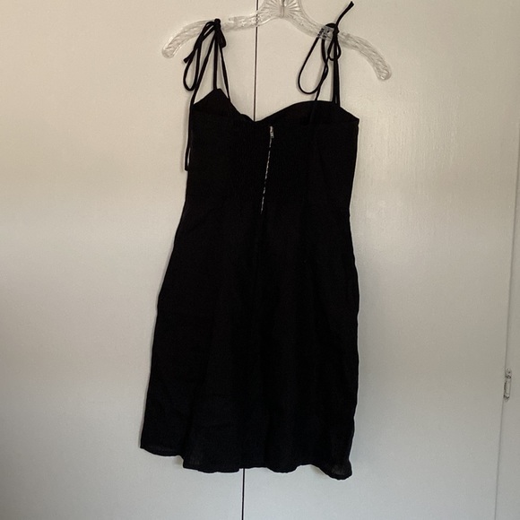 Reformation Black Linen Mini Dress with Slit and Tie Straps - Picture 7 of 10